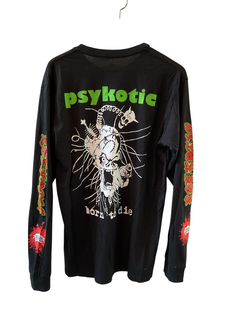 Osamason  Black Long Sleeve Tee with Blue &
Flame Motif streetwear Hip Hop